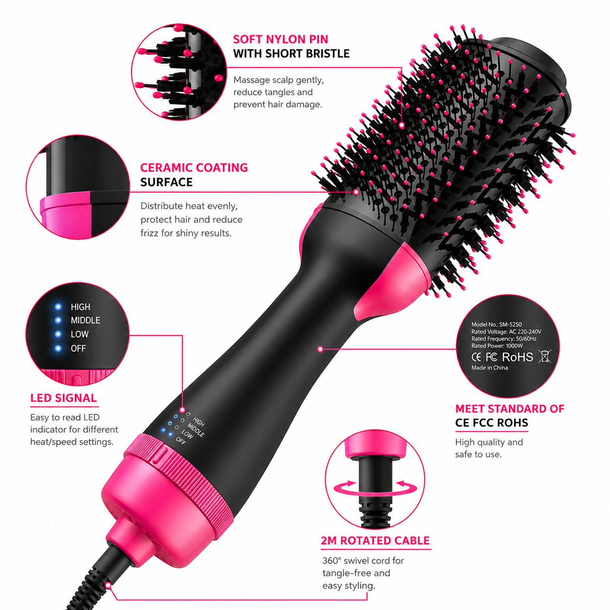 3-in-1 Automatic Hair Straightening Comb with Ions