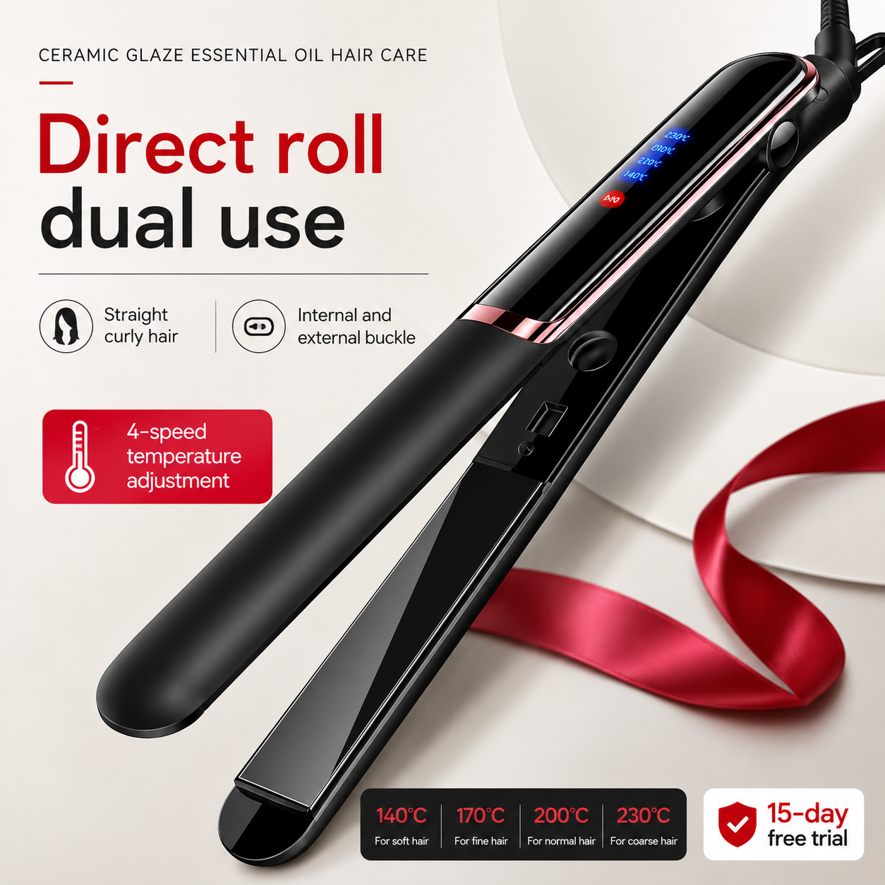 Professional 2-in-1 Ceramic Hair Straightener & Curling Iron
