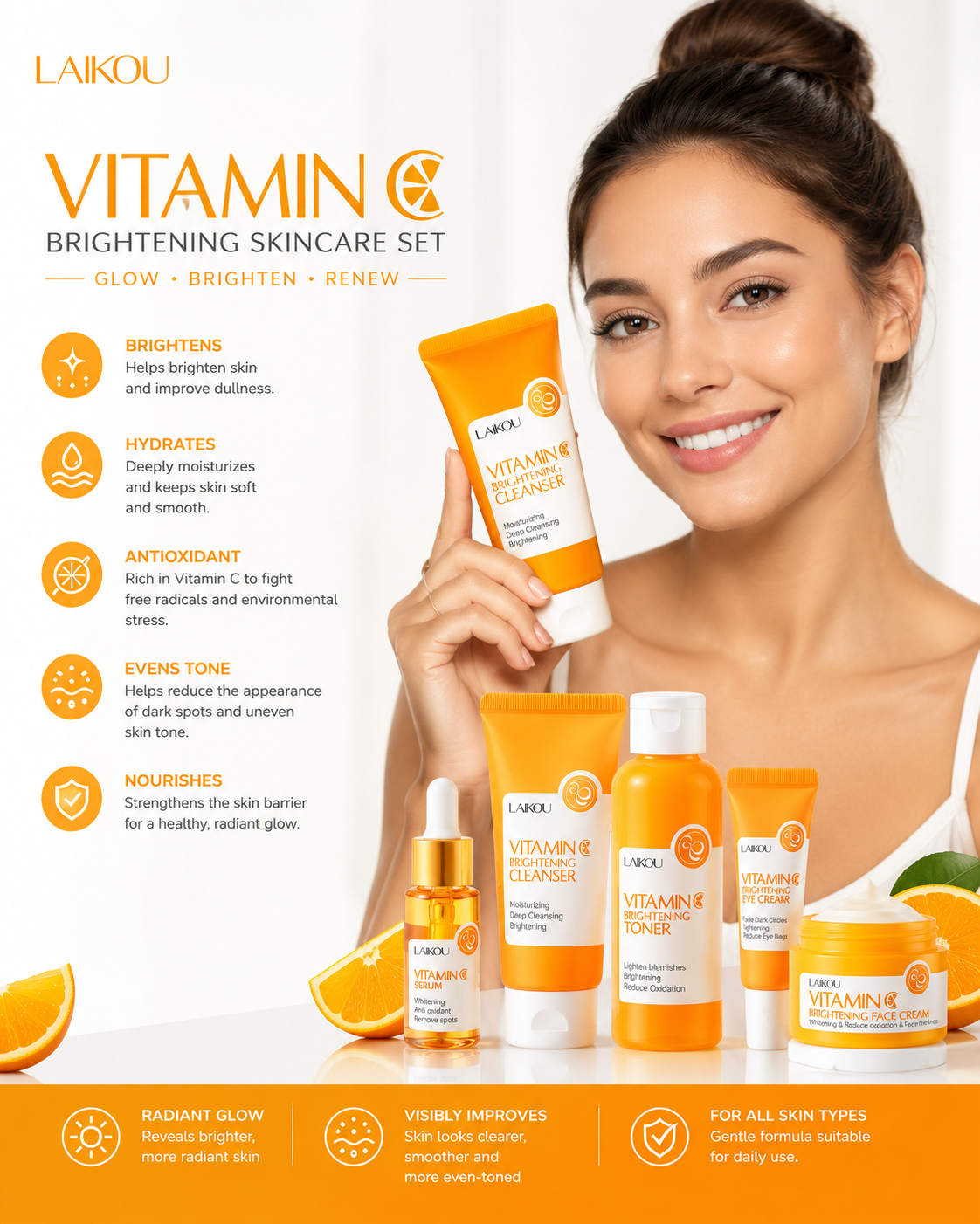 LAIKOU Vitamin C Brightening & Anti-Aging Skincare Set (5 Pieces)