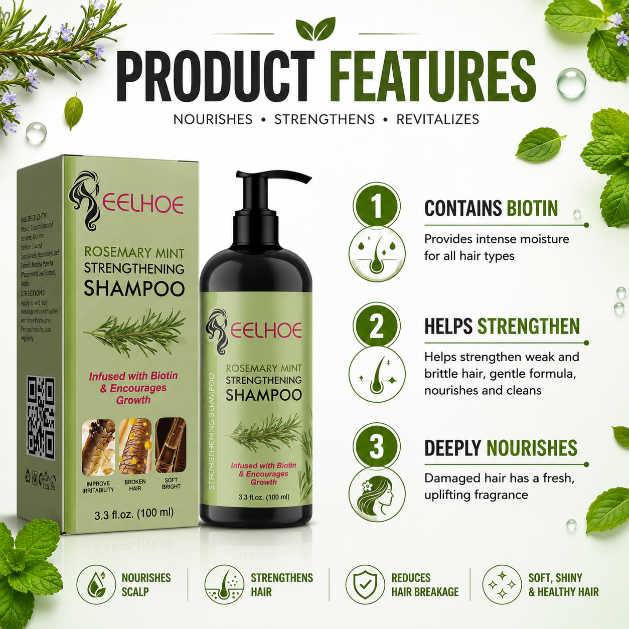 EELHOE Rosemary Mint Strengthening Shampoo with Biotin