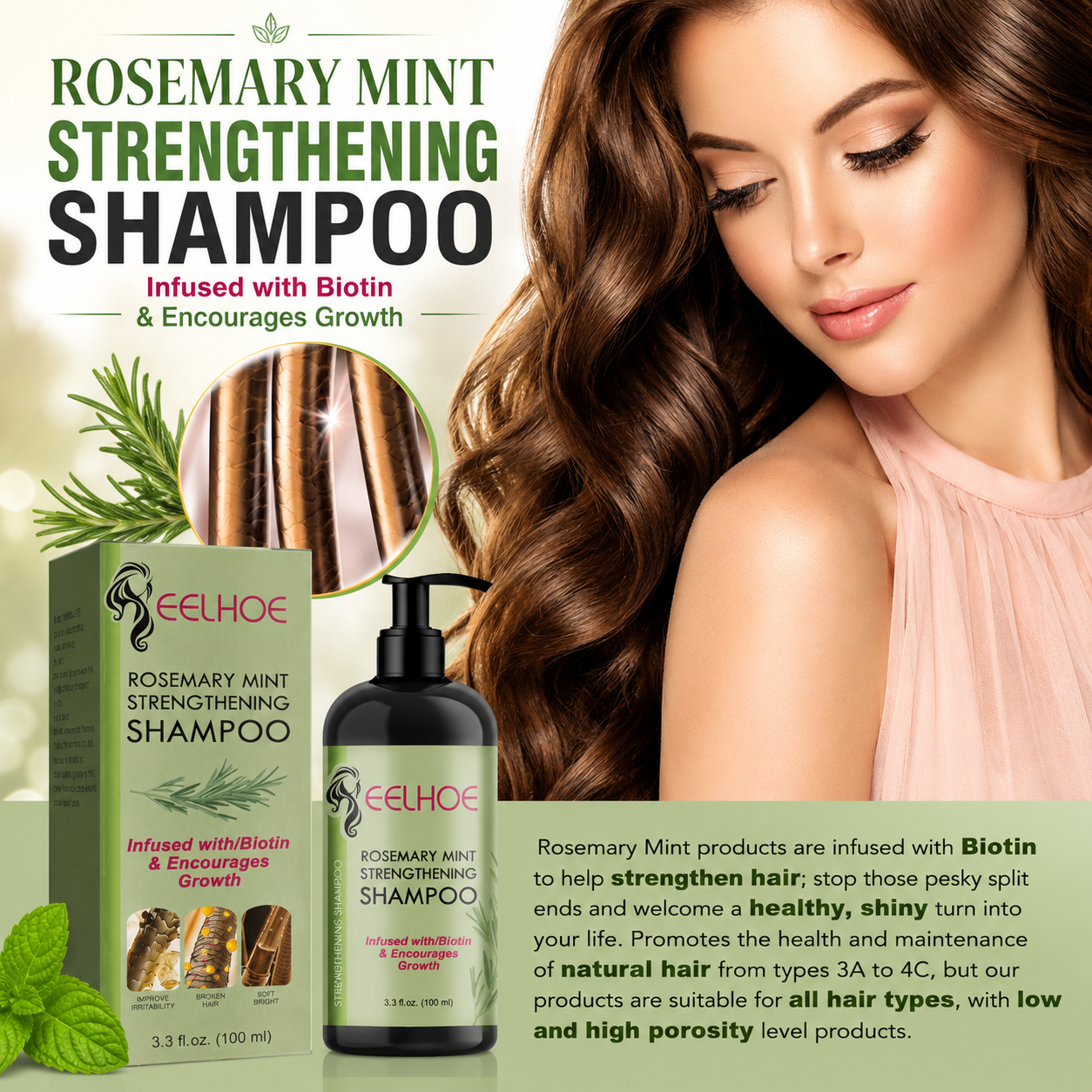 EELHOE Rosemary Mint Strengthening Shampoo with Biotin
