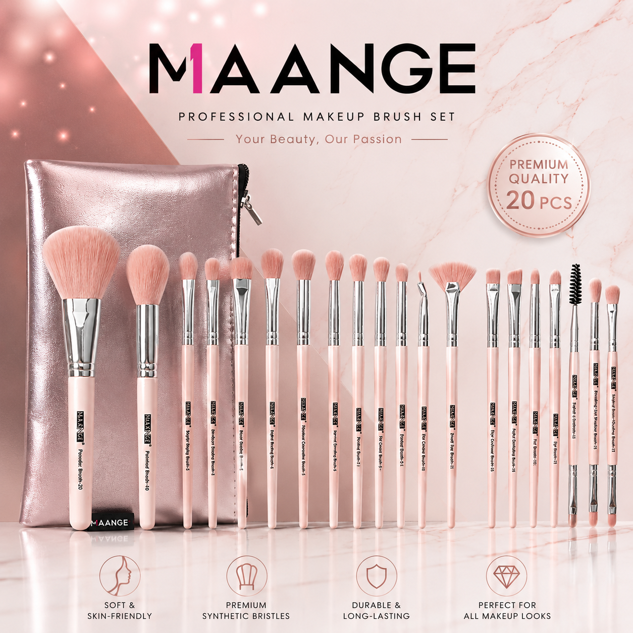 MAANGE 20-Piece Professional Makeup Brush Set with Cosmetic Bag
