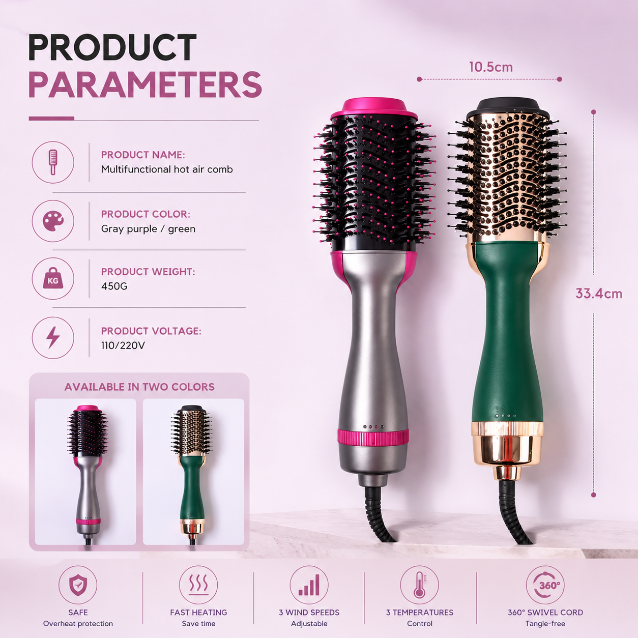 Professional 3-in-1 Hot Air Styler & Hair Dryer Brush