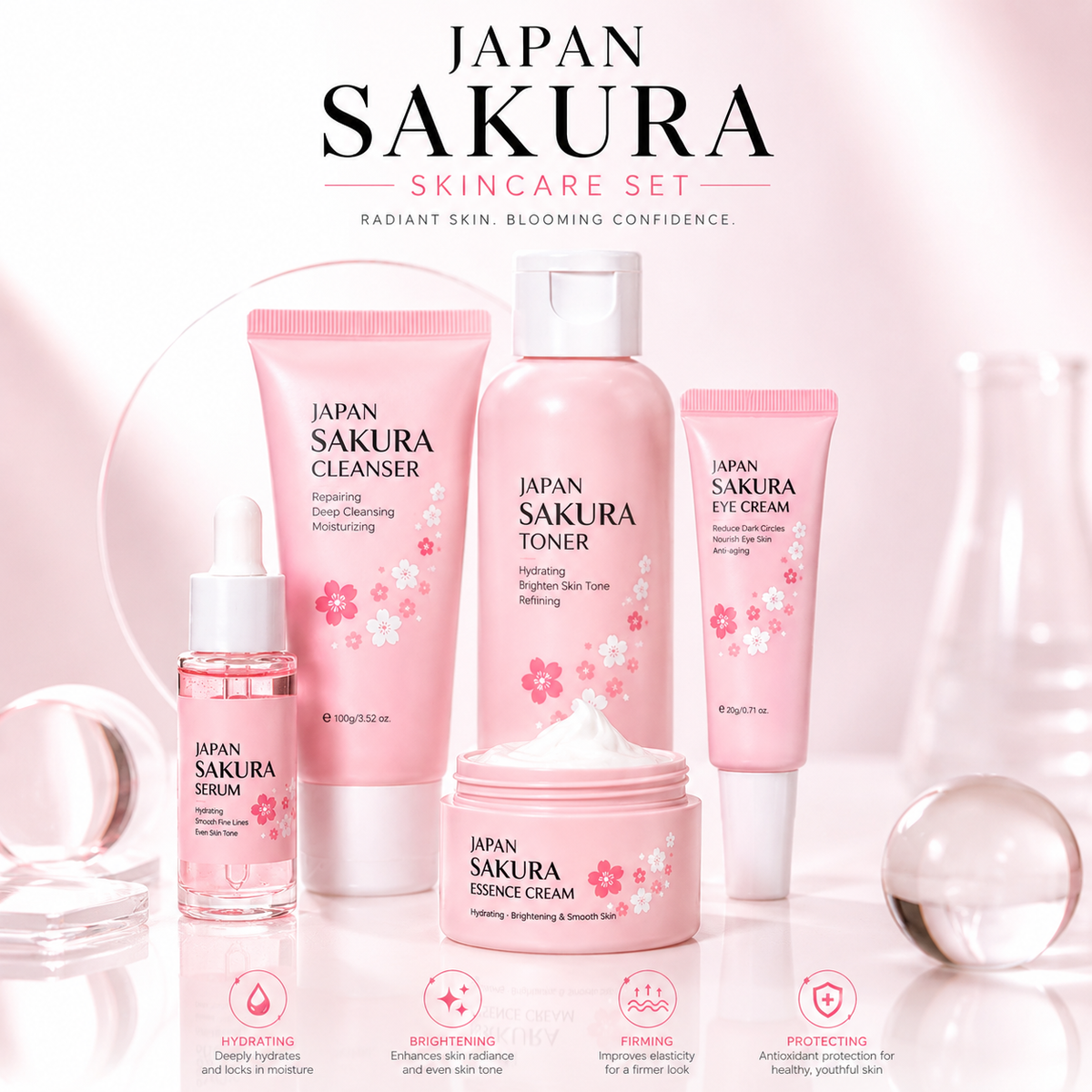 Japan Sakura Brightening Skincare Kit (5-Piece Set)