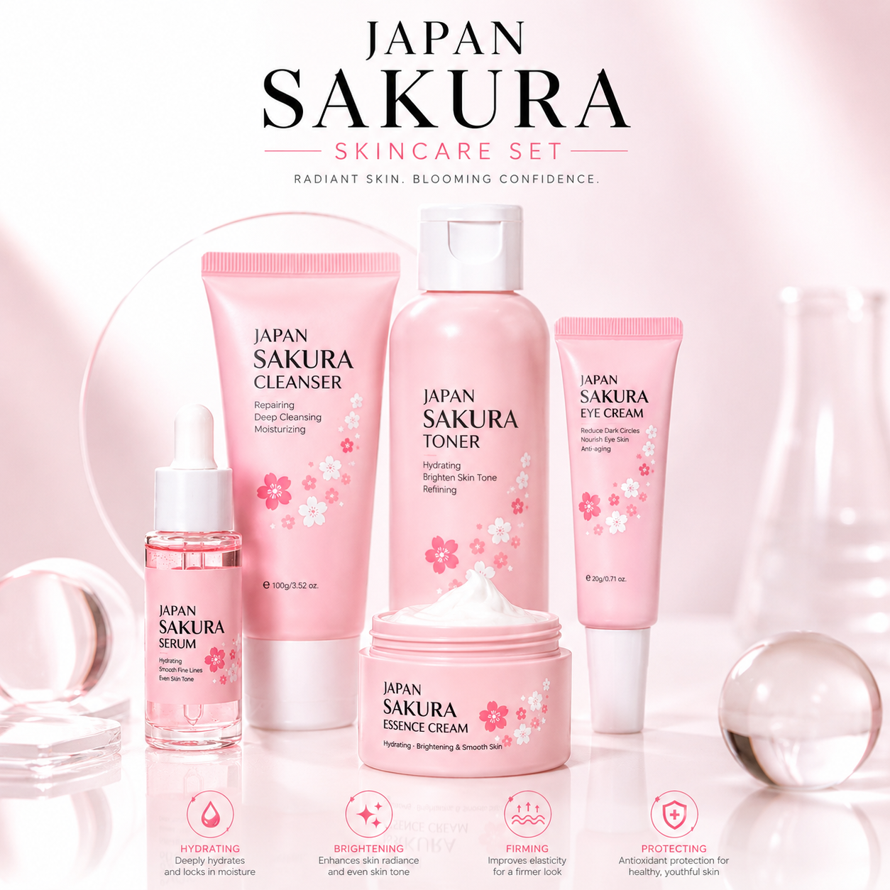 Japan Sakura Brightening Skincare Kit (5-Piece Set)