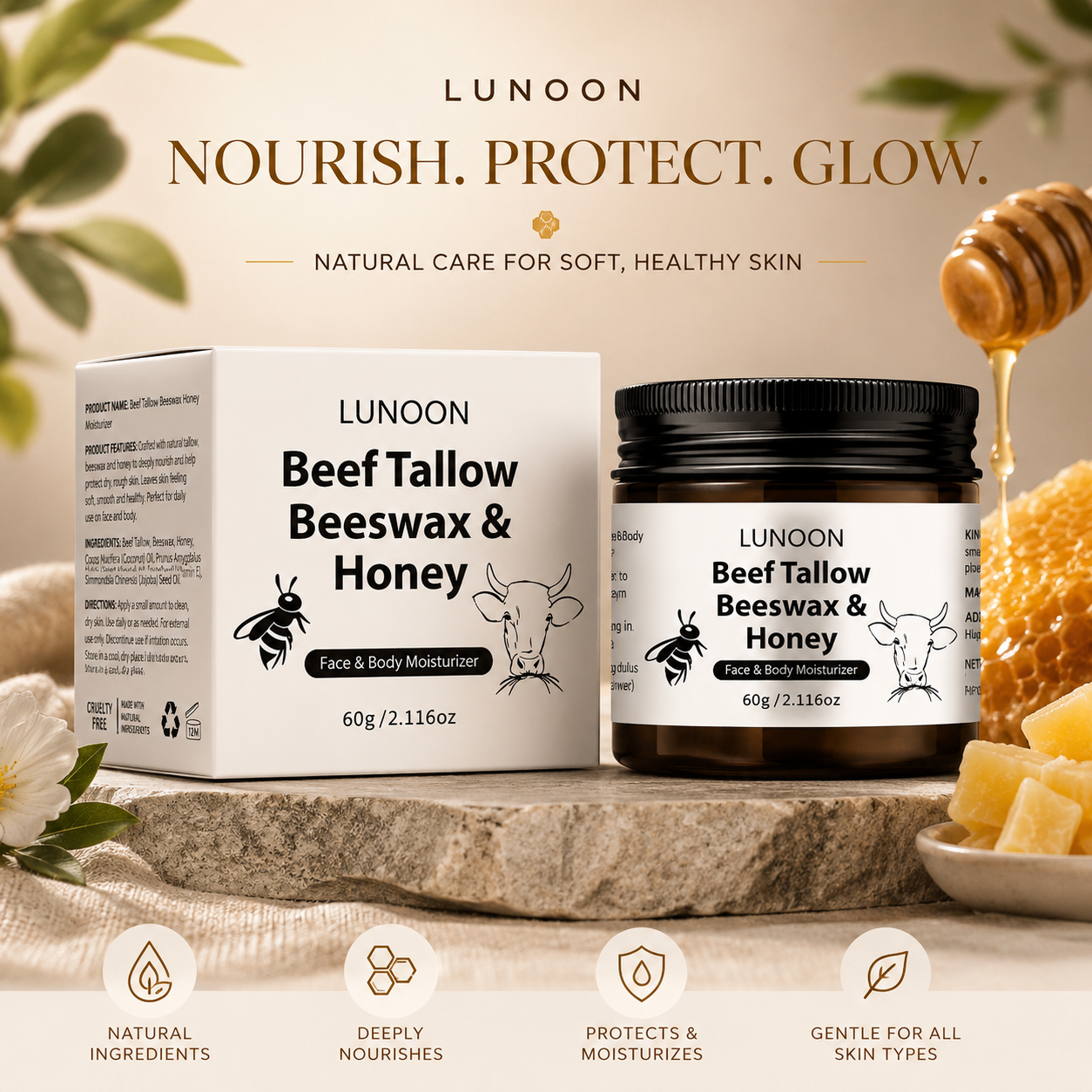 Whipped Beef Tallow & Honey Moisturizing Cream