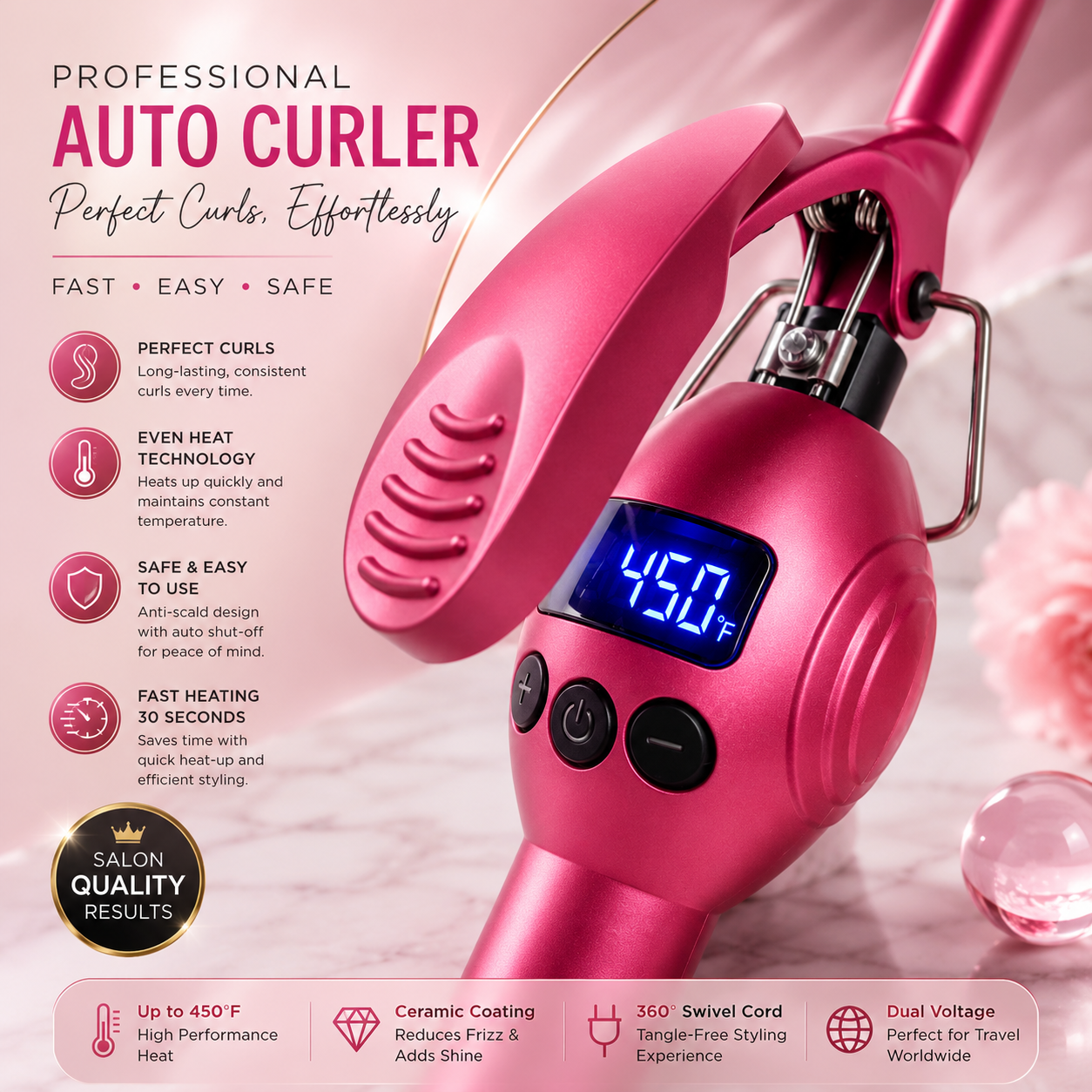 Professional 9mm Tight Curls Curling Iron with LCD Display