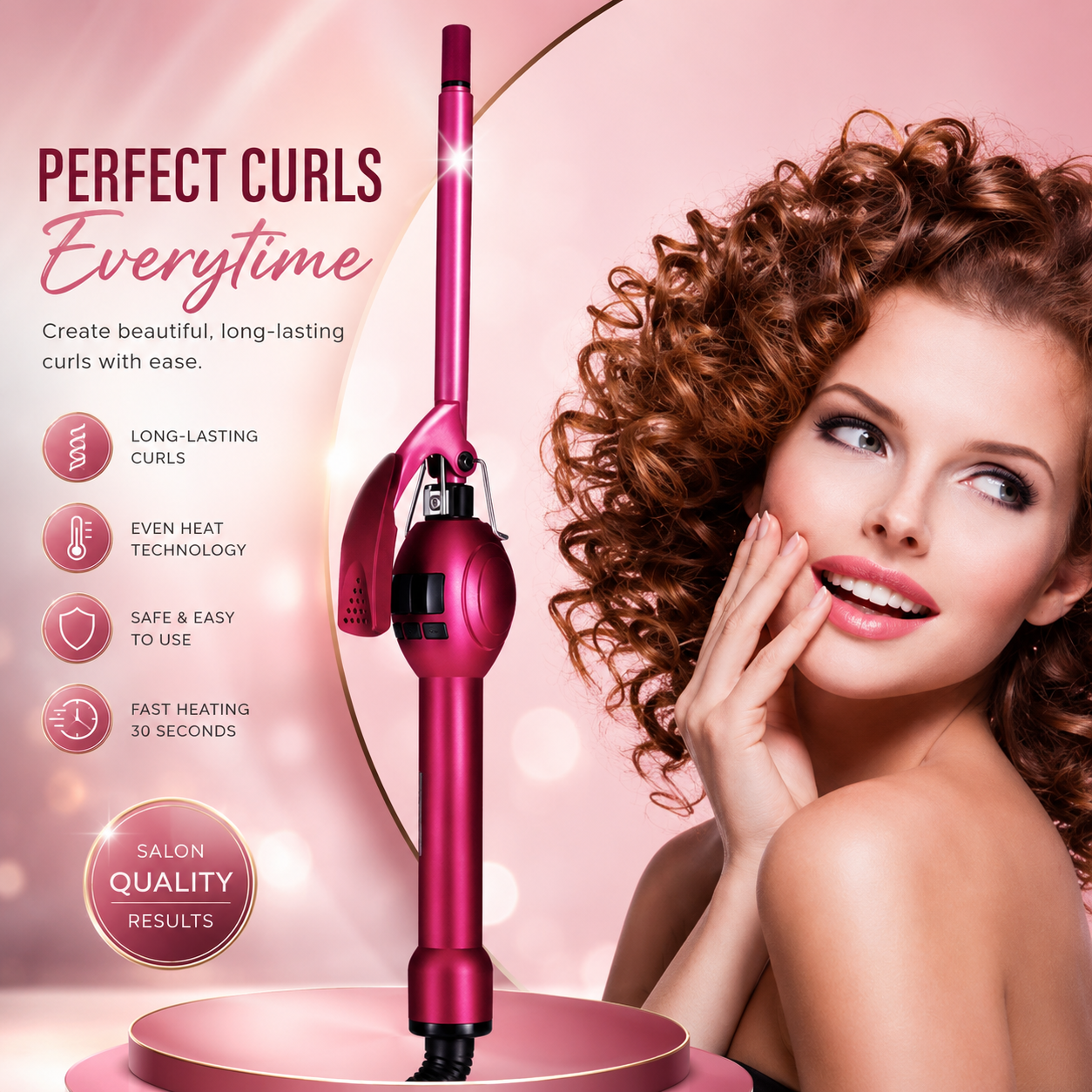 Professional 9mm Tight Curls Curling Iron with LCD Display