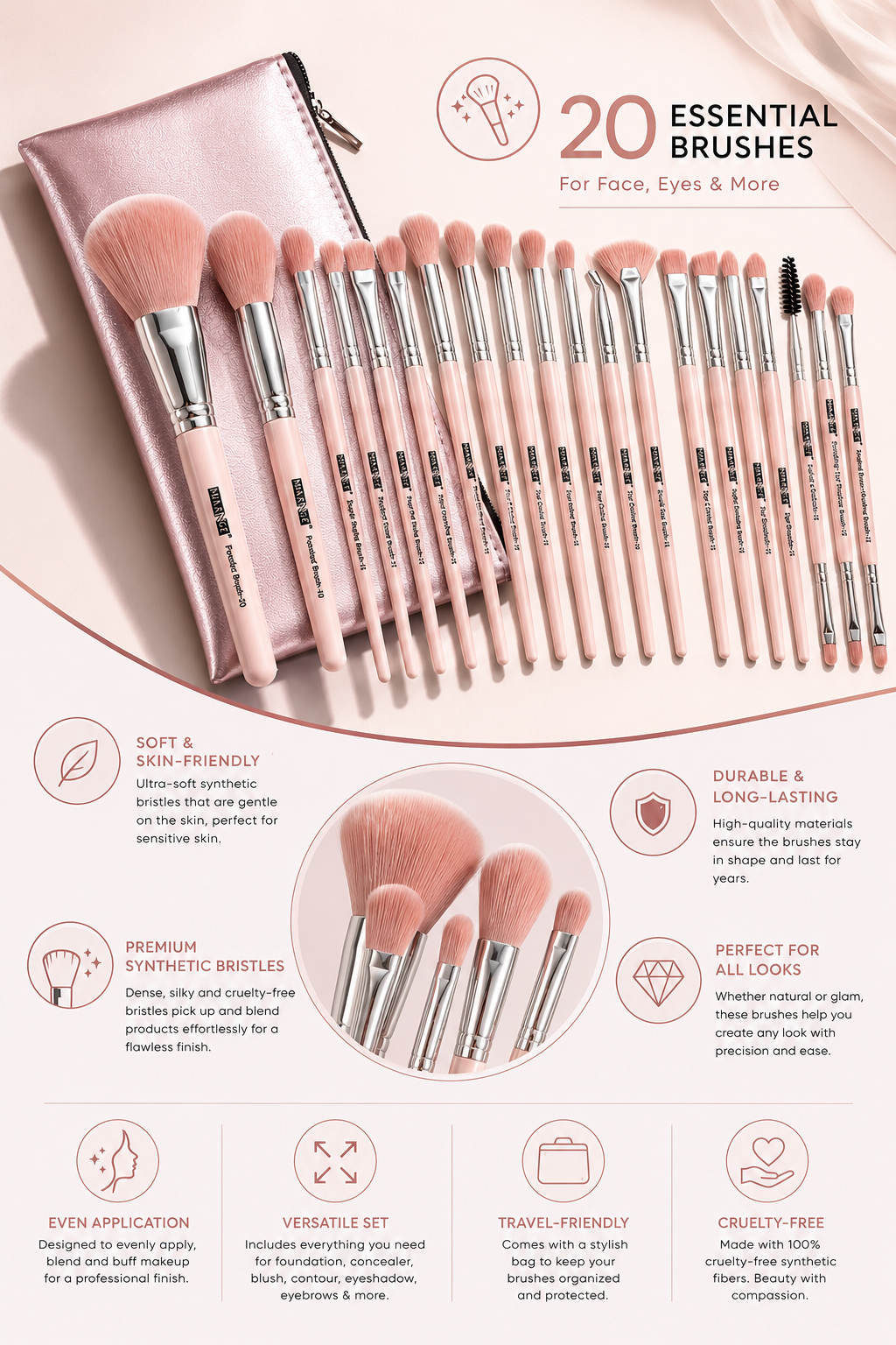 MAANGE 20-Piece Professional Makeup Brush Set with Cosmetic Bag